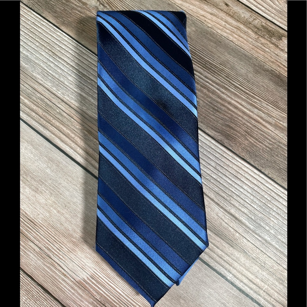 J Ferrar Blue Black Classic Striped Tie